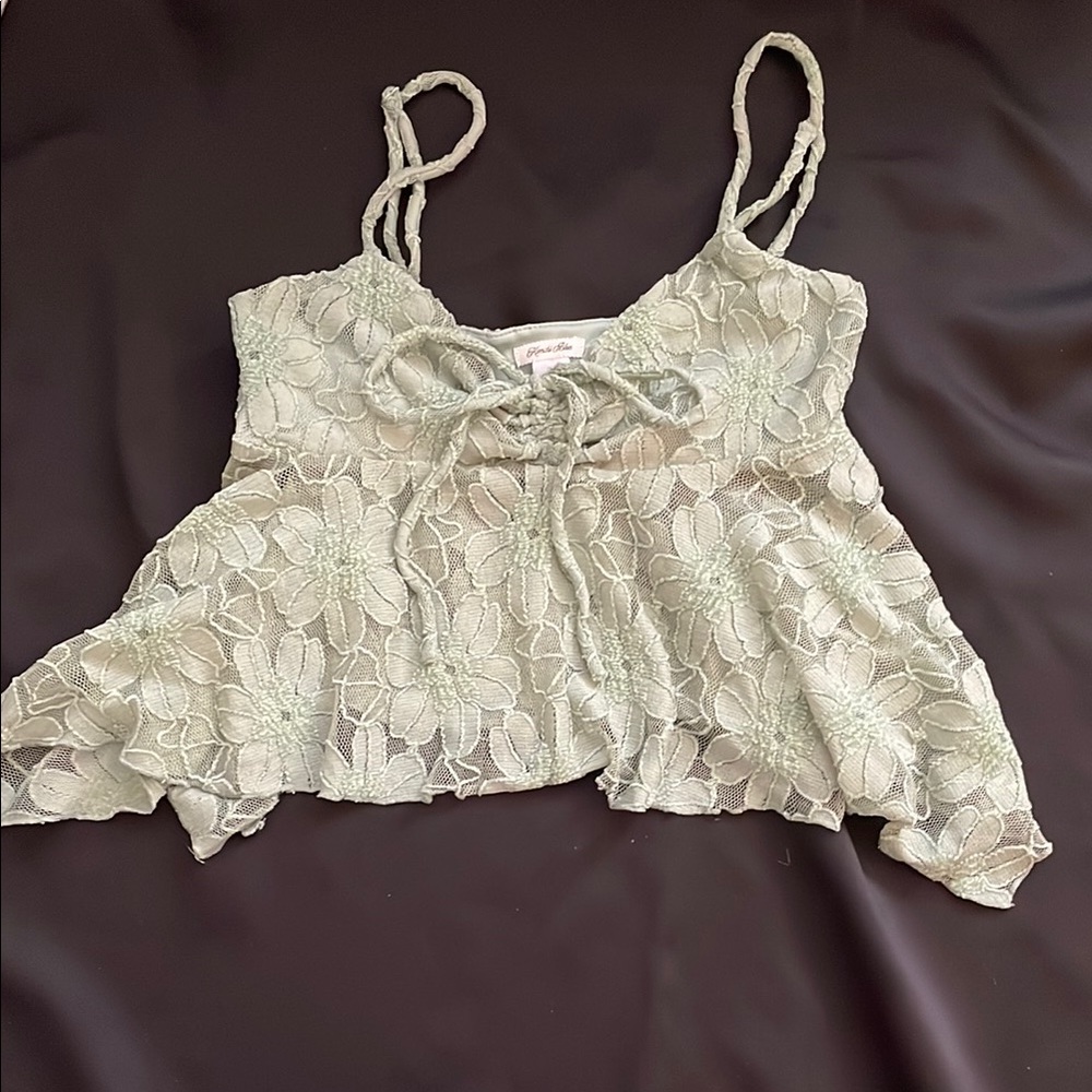 Floral Lace Crop Top - Green